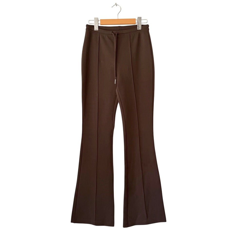 ZARA Flare Leggings Pintuck High Waist Brown Retro Streetwear Bell Bottom S NWT
